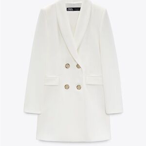 Zara White Double Breasted Blazer Dress | Size M